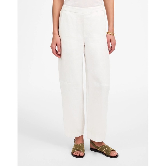 Madewell Women's Pull-On Barrel Pants 100% Linen Salt White Tall L Large NWOT